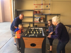 Playing Foosball with Grandma and Grandpa Murphy